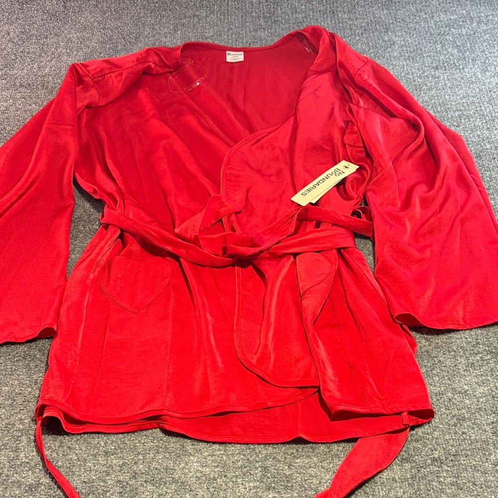 No Boundaries Bright Red Wrap Jacket with Tie